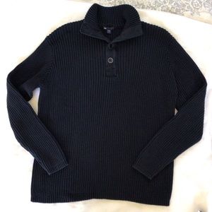 Gap Black Cable Knit Mock Henley 4 Button Sweater 100% Cotton Size Large